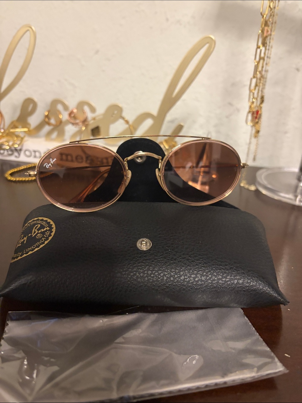 Ray-Ban Women's Gold Frame Brown Lens Oval Sunglasses - Classic Oval